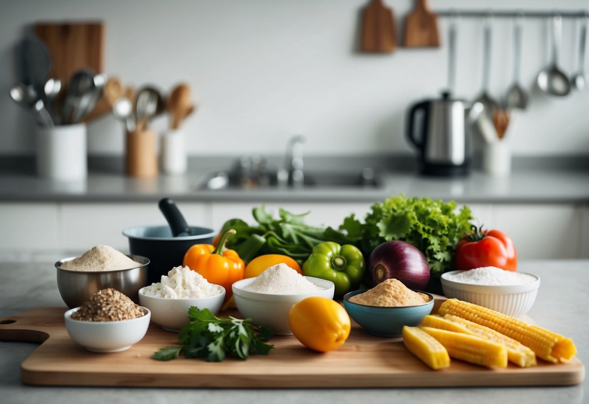 A kitchen counter with various ingredients and utensils laid out, ready to be used for quick snack recipes